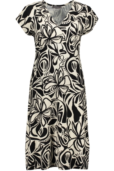 Geisha Jurk JUNE JURK MET V HALS EN PATROON 57366 60 000999 BLACK/OFF-WHITE