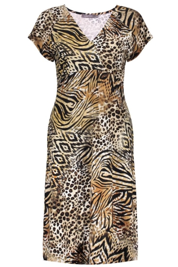 Geisha Jurk JUNE MIDI JURK MET V HALS EN PRINT 57366 60 000775 BROWN/BLACK