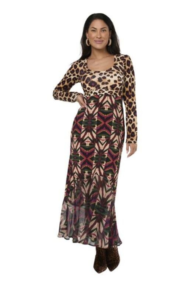 Tessa Koops multi color dames jurk | Model vooraanzicht