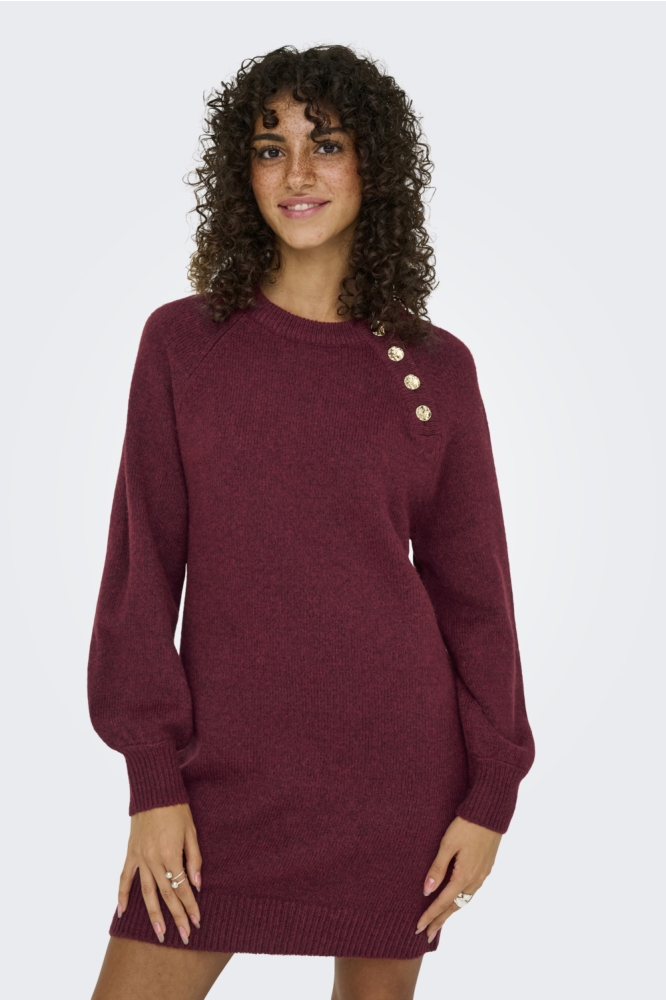 Only bordeaux dames jurk | Model vooraanzicht