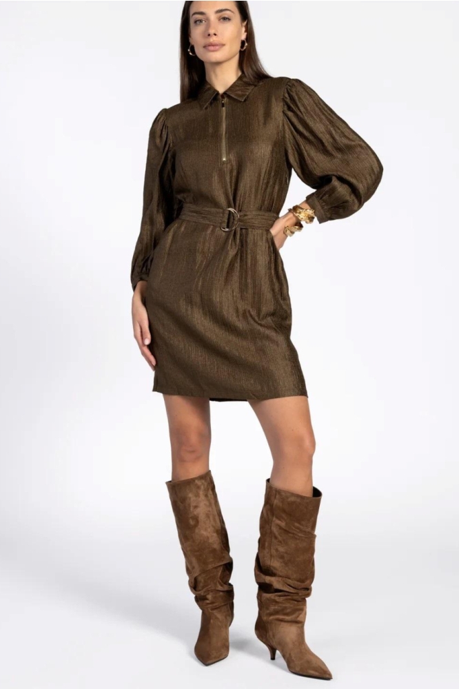 Aaiko groene dames jurk | Model vooraanzicht