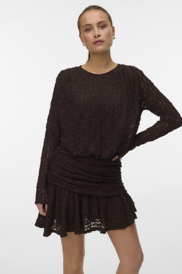 Vero Moda Jurk VMHALLEY LS LACE SHORT DRESS JRS EX 10344164 Chocolate Martini
