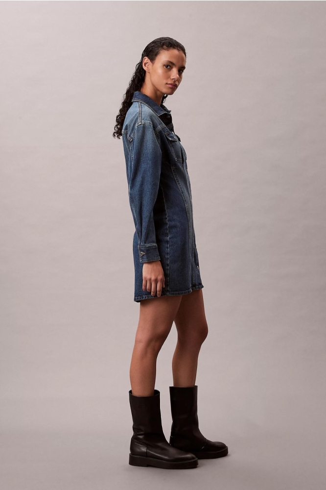 Calvin Klein blauwe dames jurk | Model zijaanzicht