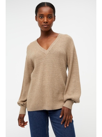 Object Trui OBJMALENA L/S KNIT PULLOVER NOOS 23035493 FOSSIL/MELANGE