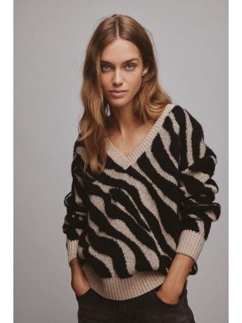 Vila Trui VIRIL FEAMI MIX V-NECK L/S KNIT TOP 14076461 NATURAL MELANGE/WITH BLACK