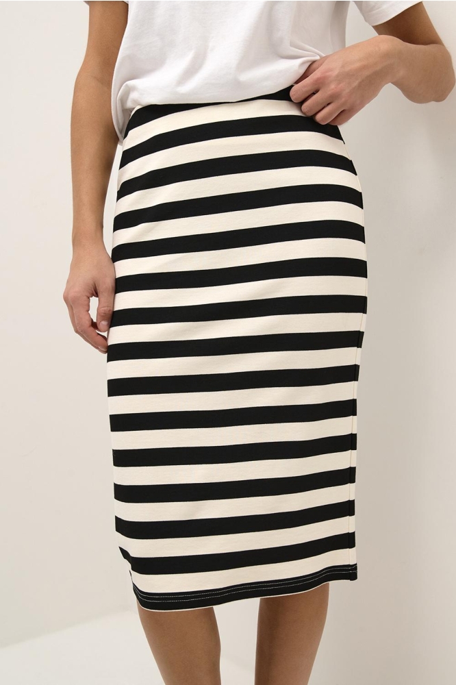 ISABELLA JERSEY SKIRT 10507547 104316 Antique White/ Black Stripe