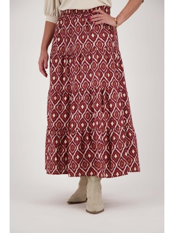 Zusss Rok LANGE STROKENROK MET IKAT PRINT 0302 015 7037 ZAND ROODBRUIN