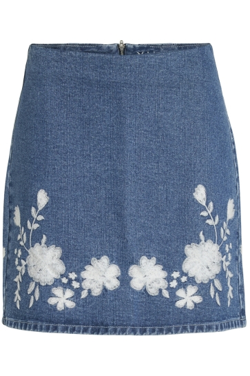 Vila Rok VIBROIDY HW MINI SKIRT/FT/KA 14110039 MEDIUM BLUE DENIM/WHITE EMB