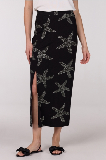 Juffrouw Jansen Rok FENJA HS25 ROK VSF 690 LONG WITH SLIT 000985 BLACK OFF WHITE