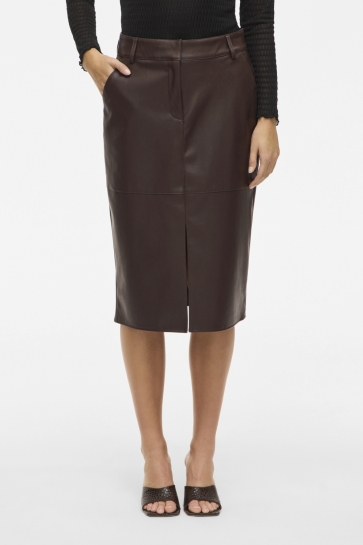 Vila Rok VIDAGMAR HW MIDI COATED SKIRT - NOO 14105132 Coffee Bean