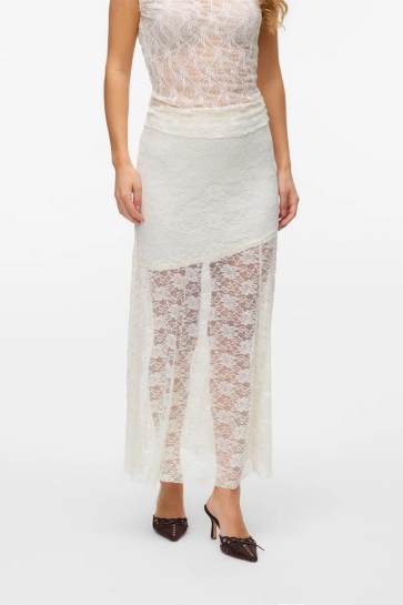 Vero Moda Rok VMOLLIE HW LONG LACE SKIRT JRS EXP 10337965 Antique White