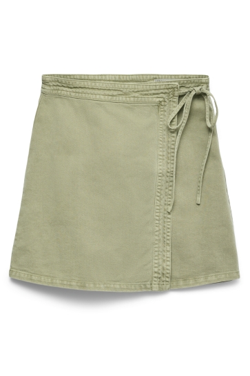 Vero Moda Rok VMLIZA MR SHORT DENIM WRAP SKIRT GA 10332535 Laurel Wreath/WASHED