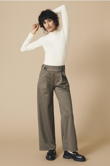 Jacqueline de Yong Broek JDYGEGGO MIA LONG CHECK PANT JRS 15242797 COBBLESTONE/MINI CHEK