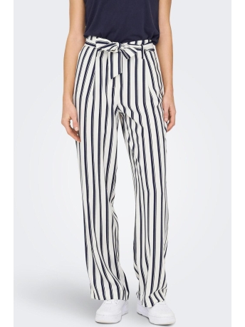 Only Broek ONLLOWA HW BELT STRIPE PANT CC TLR 15279663 Cloud Dancer/partiot bi