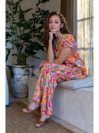 Geisha Broek PANTALON MULTICOLOR FLOWER PRINT 31102 81 Orange/Pink multi