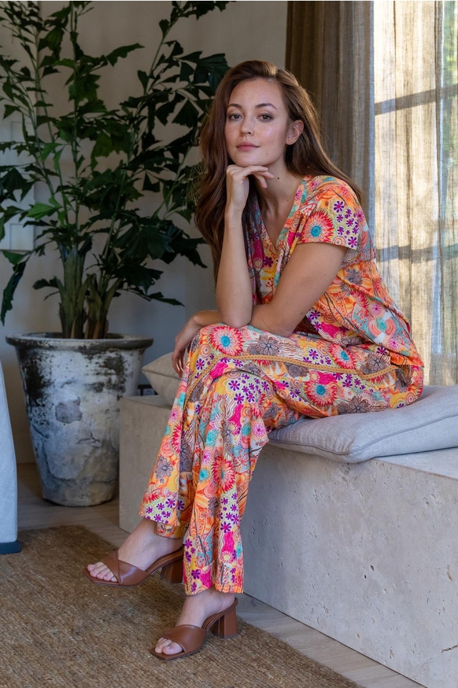PANTALON MULTICOLOR FLOWER PRINT 31102 81 Orange/Pink multi
