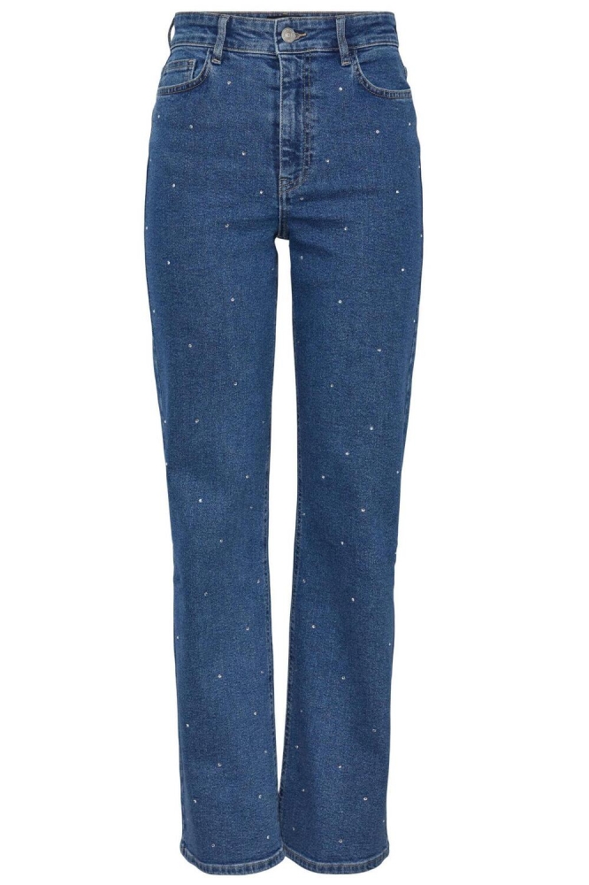 PCSIFFI HW WIDE RHINESTONE JEANS 17144834 Medium Blue Den/Rinestones