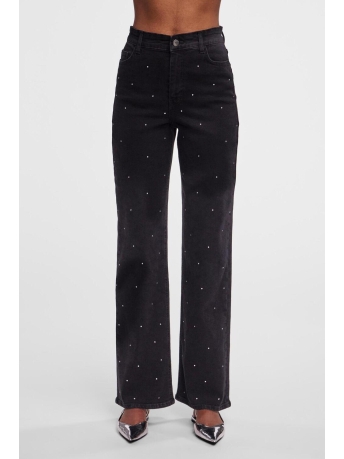 Pieces Jeans PCSIFFI HW WIDE RHINESTONE JEANS BL 17147682 Black/RHINESTONE