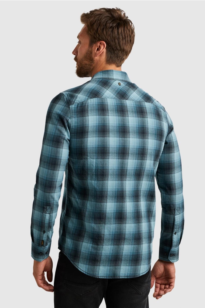 PME legend blauwe heren overhemd | Model achteraanzicht
