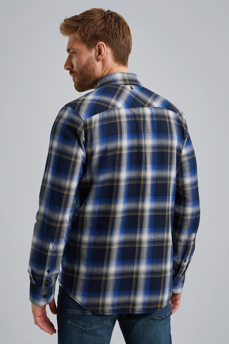 PME legend blauwe heren overhemd | Model achteraanzicht