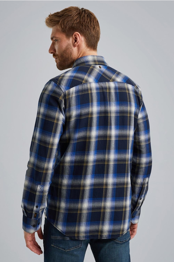 PME legend blauwe heren overhemd | Model achteraanzicht