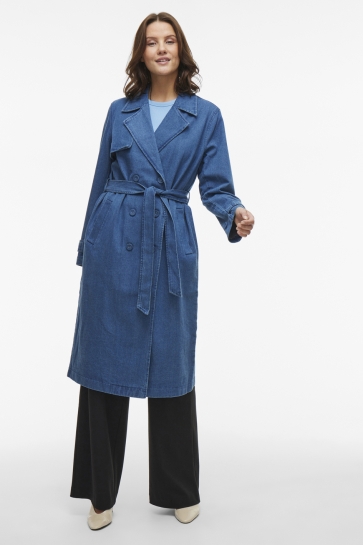 Vila Jas VICI NEW L/S DENIM TRENCH COAT 14104407 MEDIUM BLUE DENIM