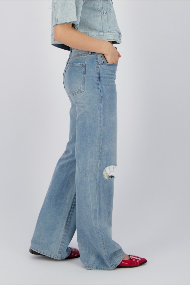 Raizzed blauwe dames jeans | Model zijaanzicht