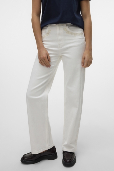 Vero Moda Jeans VMTESSA HR WIDE EMB COL JEANS 10328208 BRIGHT WHITE