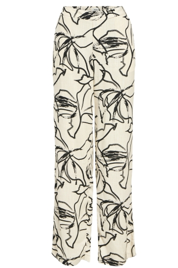 Object Broek OBJSANNE ALINE WIDE PANT AOP NOOS 23044609 SANDSHELL/SMALL BLACK