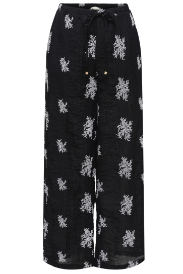 Jacqueline de Yong Broek JDYTHEO HW WIDE EMBROIDERY PANT WVN 15352649 BLACK/FLOWERS EMB