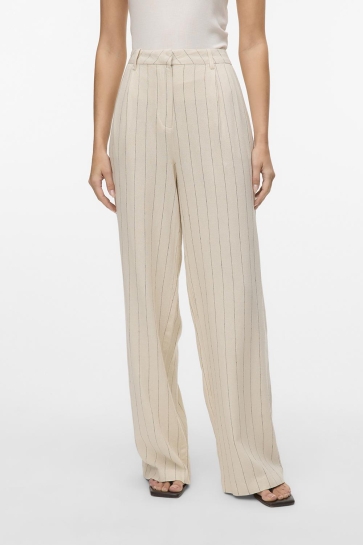 Vero Moda Broek VMMINDY MW LINEN DAD PANT MIX 10322125 OATMEAL/GREY PINST