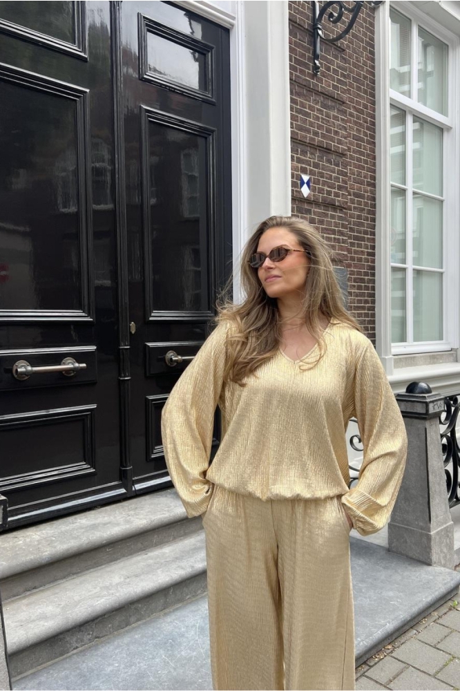 Vero Moda gouden dames broek | Model vooraanzicht