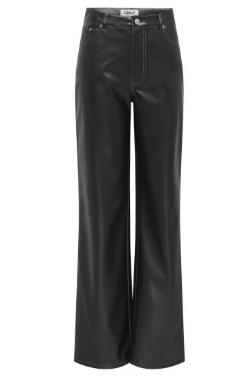 Only Broek ONLJUICY-LANA HW WIDE FAUX LE PANT 15352598 BLACK/WHITE STITCHING