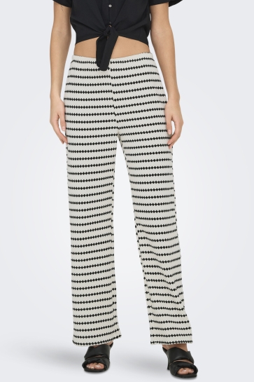 Only Broek ONLEVA STRIPE WIDE LEG PANT JRS 15348629 CLOUD DANCER/BLACK