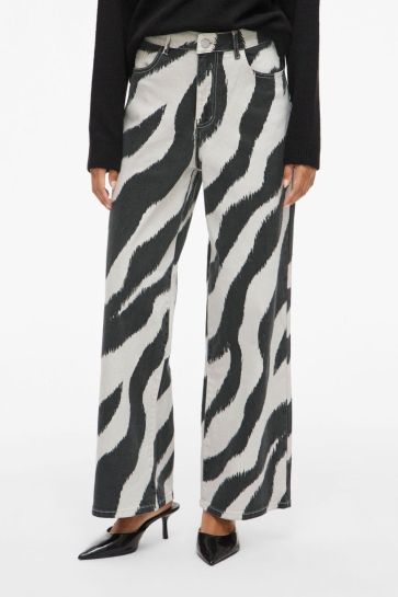 Vila VIFREYA ZEMSA HW WIDE PRINTED JEANS 14110207 Birch/BLACK