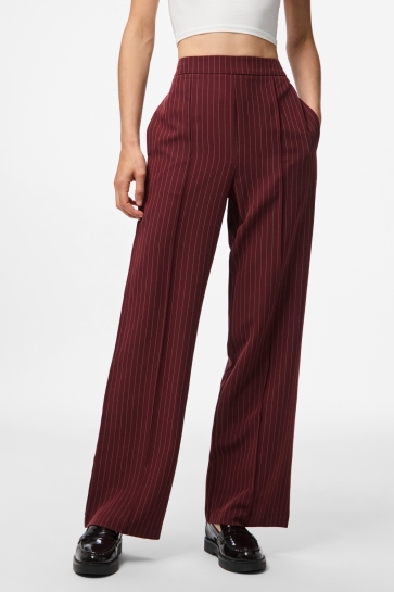 Pieces Broek PCBOZZY HW WIDE STRIPED PANTS NOOS 17130407 Tawny Port/PINSTRIPE