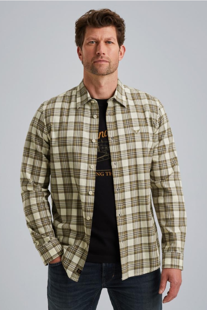 PME legend beige heren overhemd | Model vooraanzicht