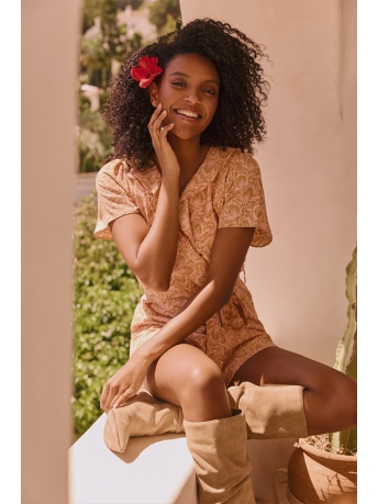 Lofty Manner Broek PLAYSUIT LIRA 759 Peach Leaves Print