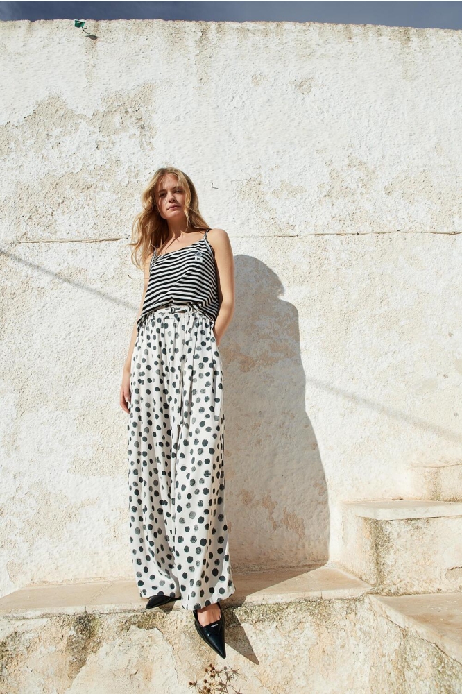 SATIN WIDE PANTS PAINTED DOT 20 041 3202 1078 LIGHT SAFARI