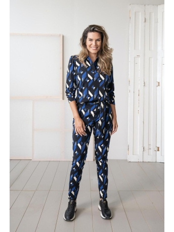 Zoso Broek NOOR PRINTED TRAVEL PANT 235 0141 BLUE/BLACK