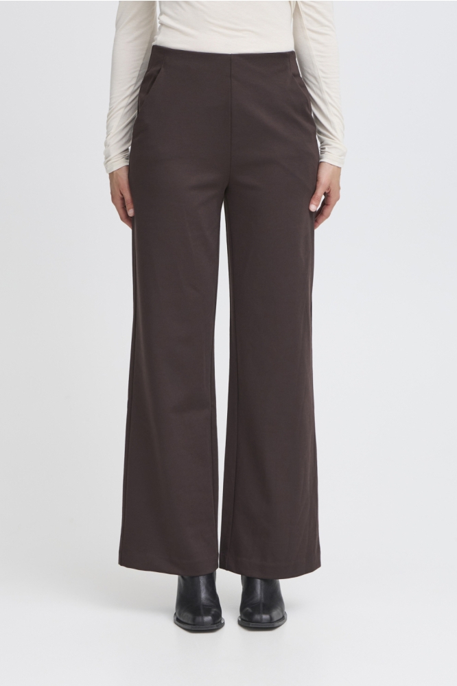 Ichi bruine dames broek | Model vooraanzicht