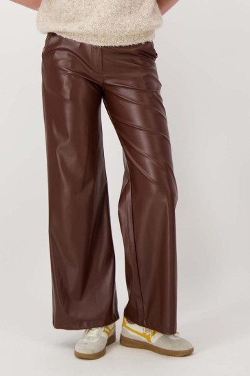 Zusss Broek FAUX GLANS LEREN WIDELEG 0303 097 1030 MID BROWN