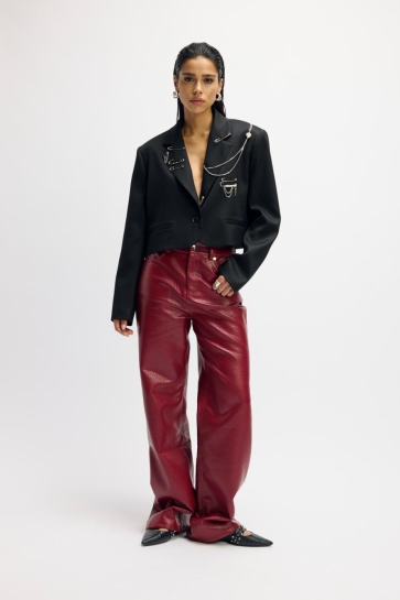 Refined Department Broek VEGAN LEATHER WIDE PANTS ESMEE R2509180762 BORDEAUX