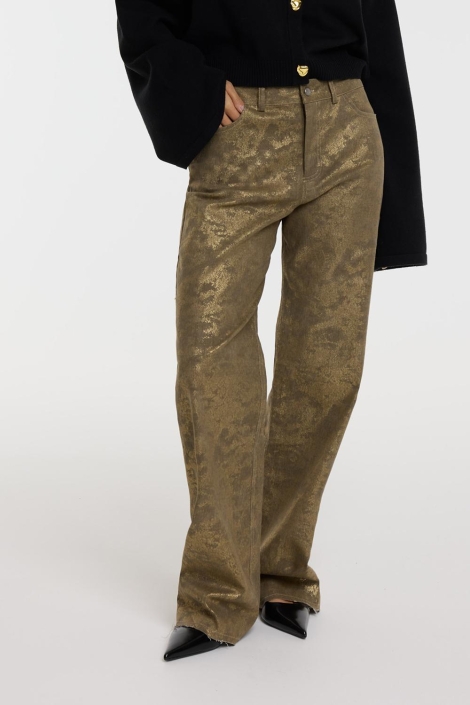 Refined Department gouden dames broek | Model vooraanzicht