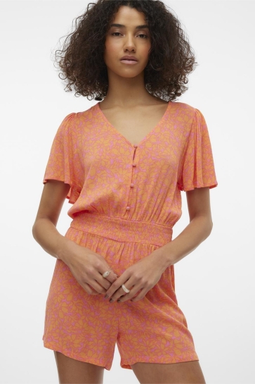 Vero Moda Broek VMMENNY V-NECK SS PLAYSUIT WWN GA 10303698 Pink Cosmos/Huki
