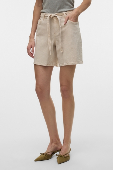 Vero Moda Broek VMEDEA MR ECRU BELT DNM SHORTS 10326192 ECRU
