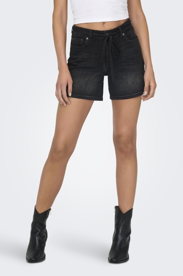 Only Broek ONLGIANNA MW BELTED SHORTS AZG DNM 15340706 WASHED BLACK