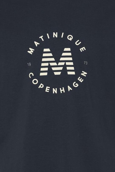 Matinique blauwe heren t-shirt | Close up
