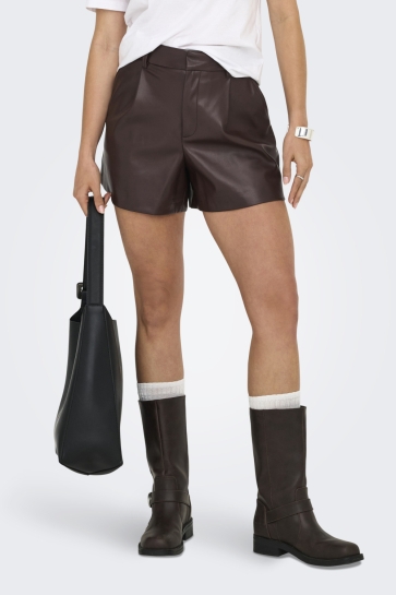 Only Broek ONLSMOOTH HW FAUX LEA SHORTS CC PNT 15351265 SEAL BROWN