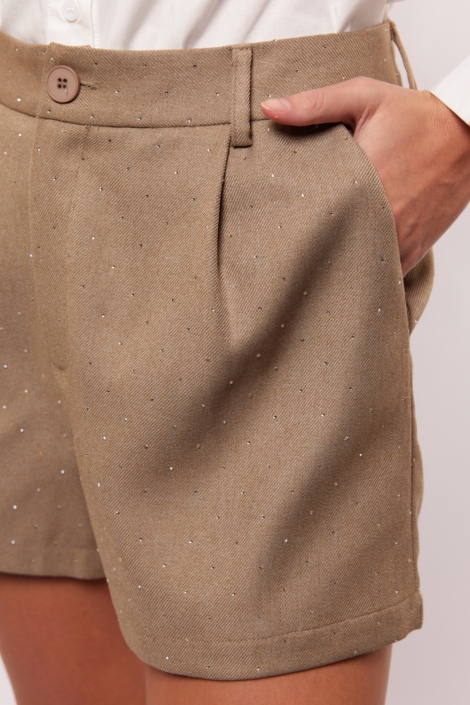 Fluresk taupe dames korte broek | Close up